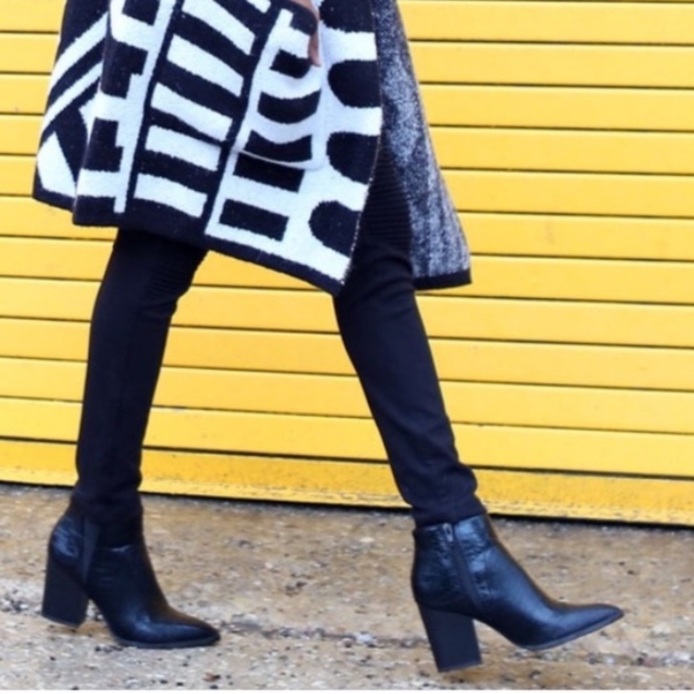 BAR III Black Faux Snake Pointed Toe Ankle Boots